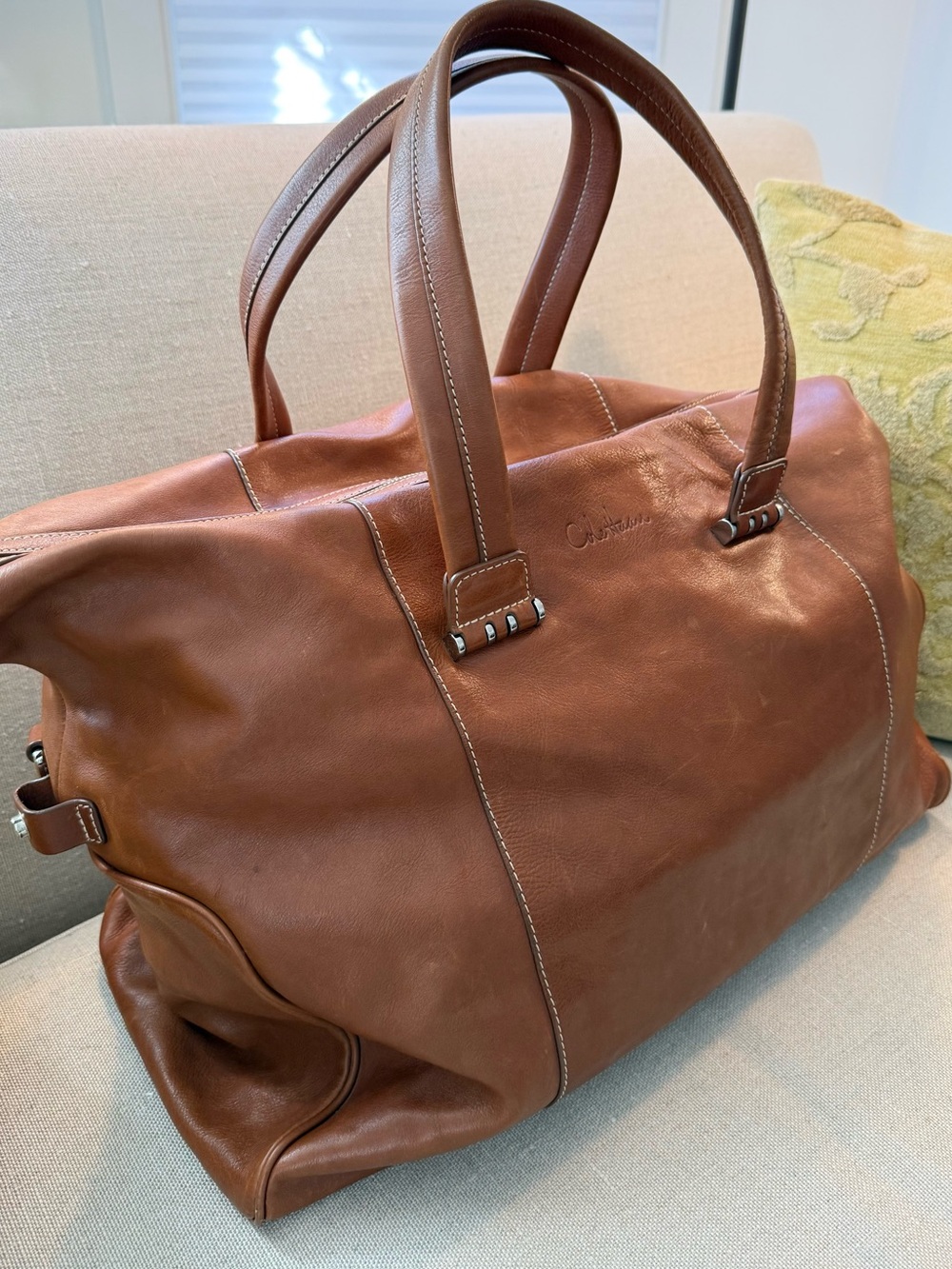 Cole Haan saddle brown leather duffle. - Picture 2 of 11